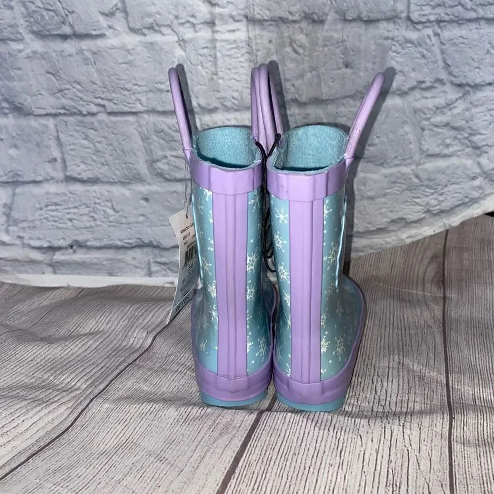 Disney frozen brand new little girls 5/6 pull on rubber rain boots w/handles
